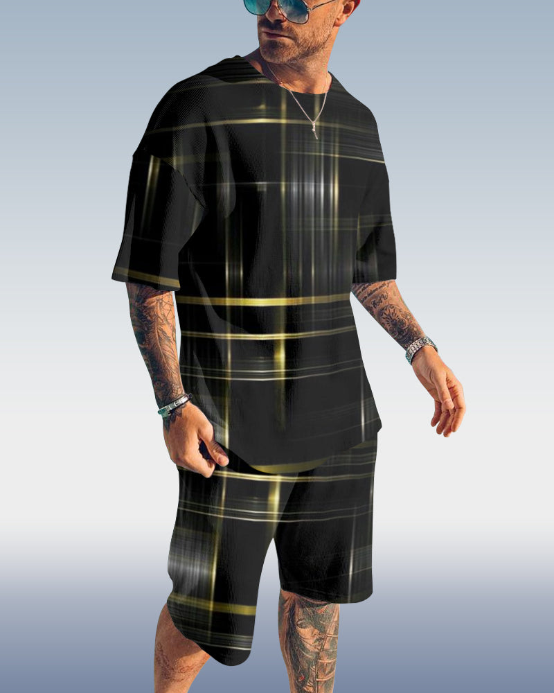 Suitmens Men's Casual Gradient Print Shorts Set 396