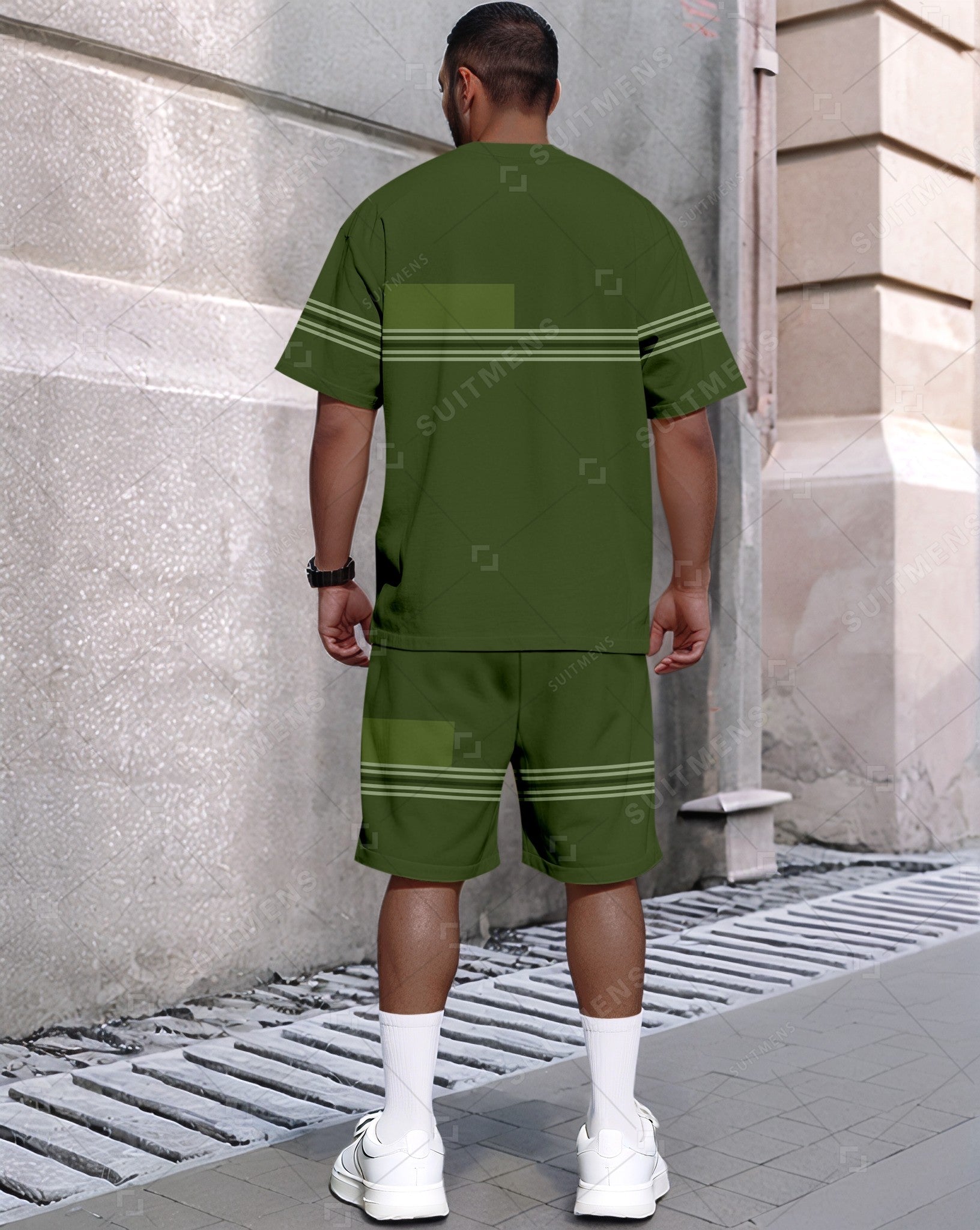 Men's Summer Colorblock Printed Round Neck Set 418