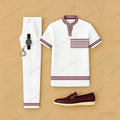 Men's Casual White Printed Short-Sleeve T-Shirt And Pants Two-Piece Set