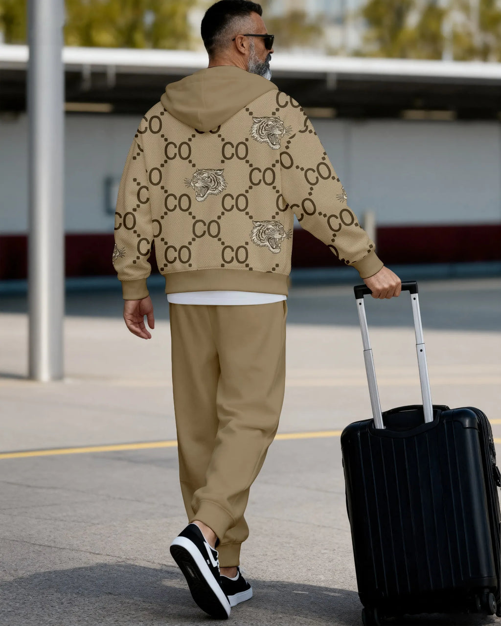 Men's Retro Luxury Thickened Fleece Colorblock Jacket Sports Hoodie Set 12