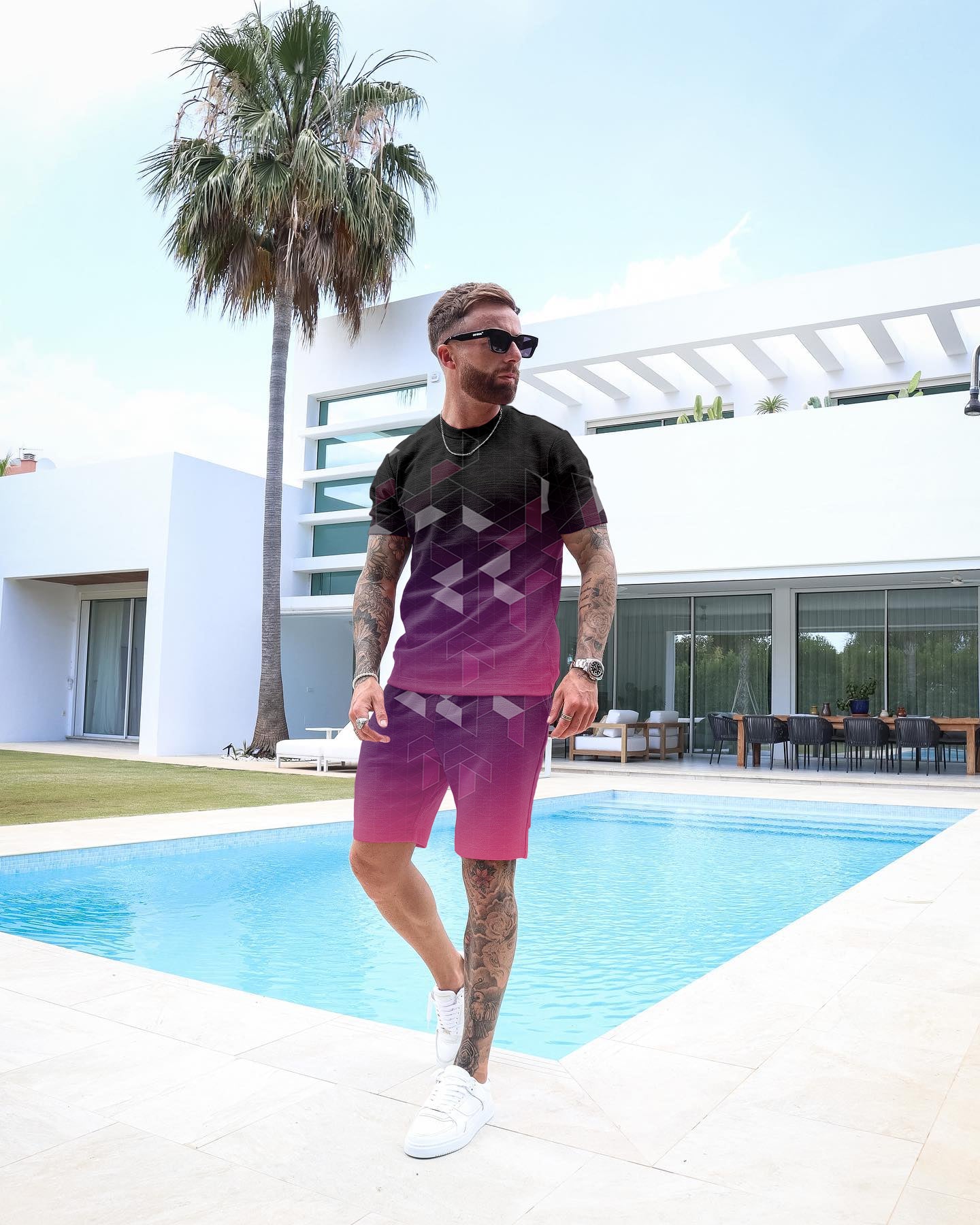 Men's Casual Gradient Print Shorts Set 58