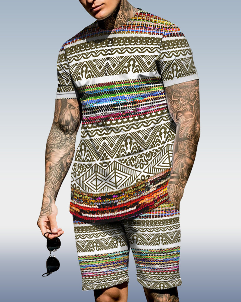 Men's spring and summer striped printed suit 064