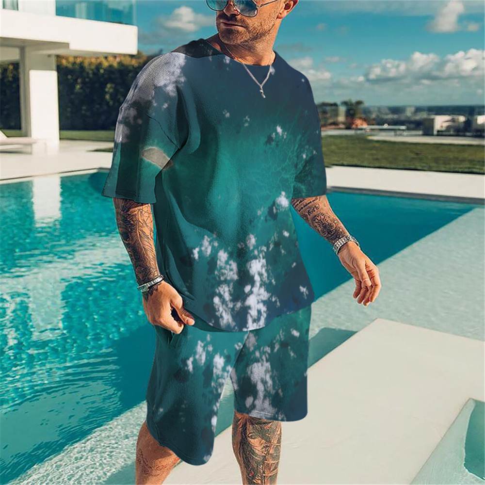 Men's Casual Gradient Print Shorts Set 415