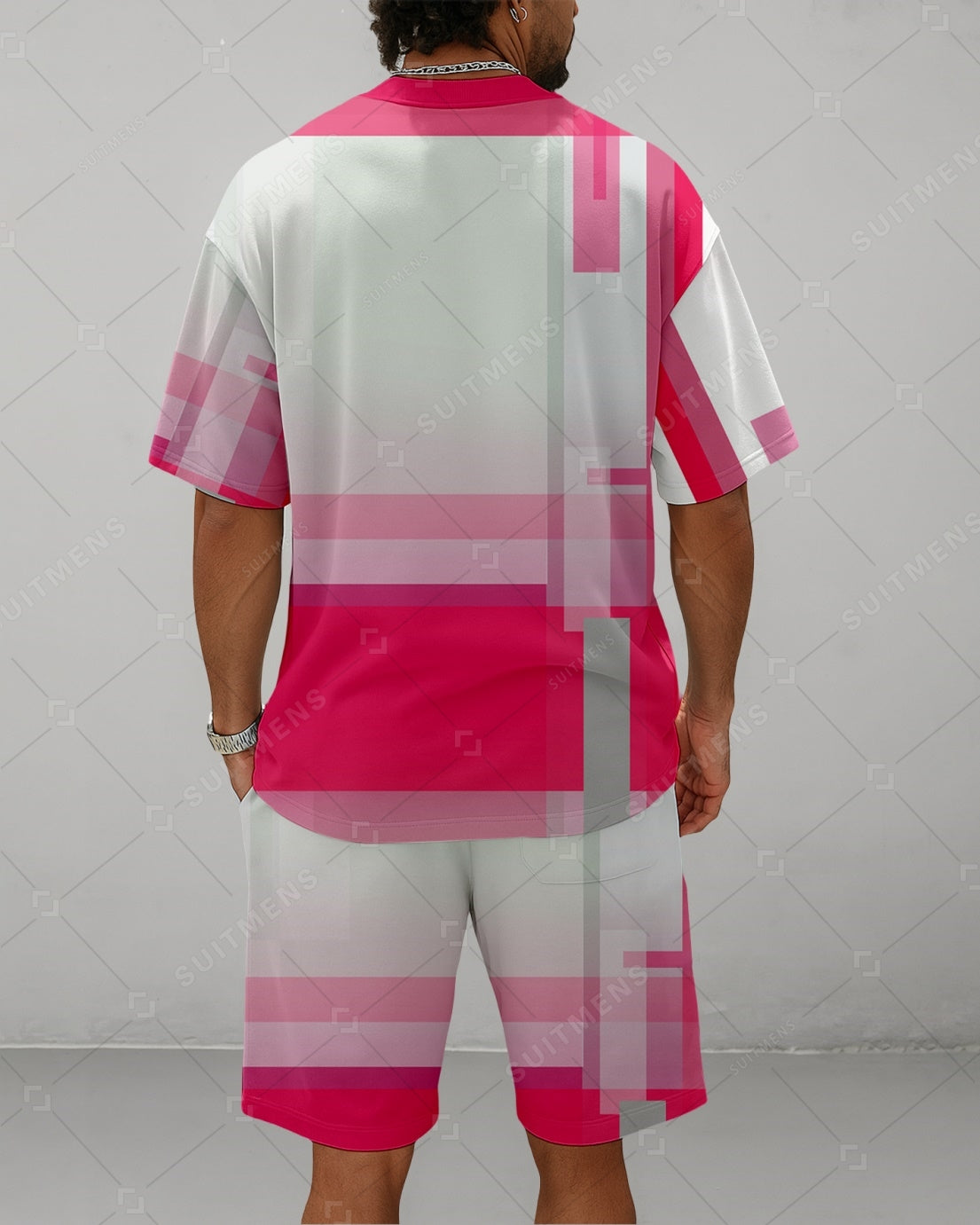 Men's Summer Colorblock Printed Round Neck Suit 069
