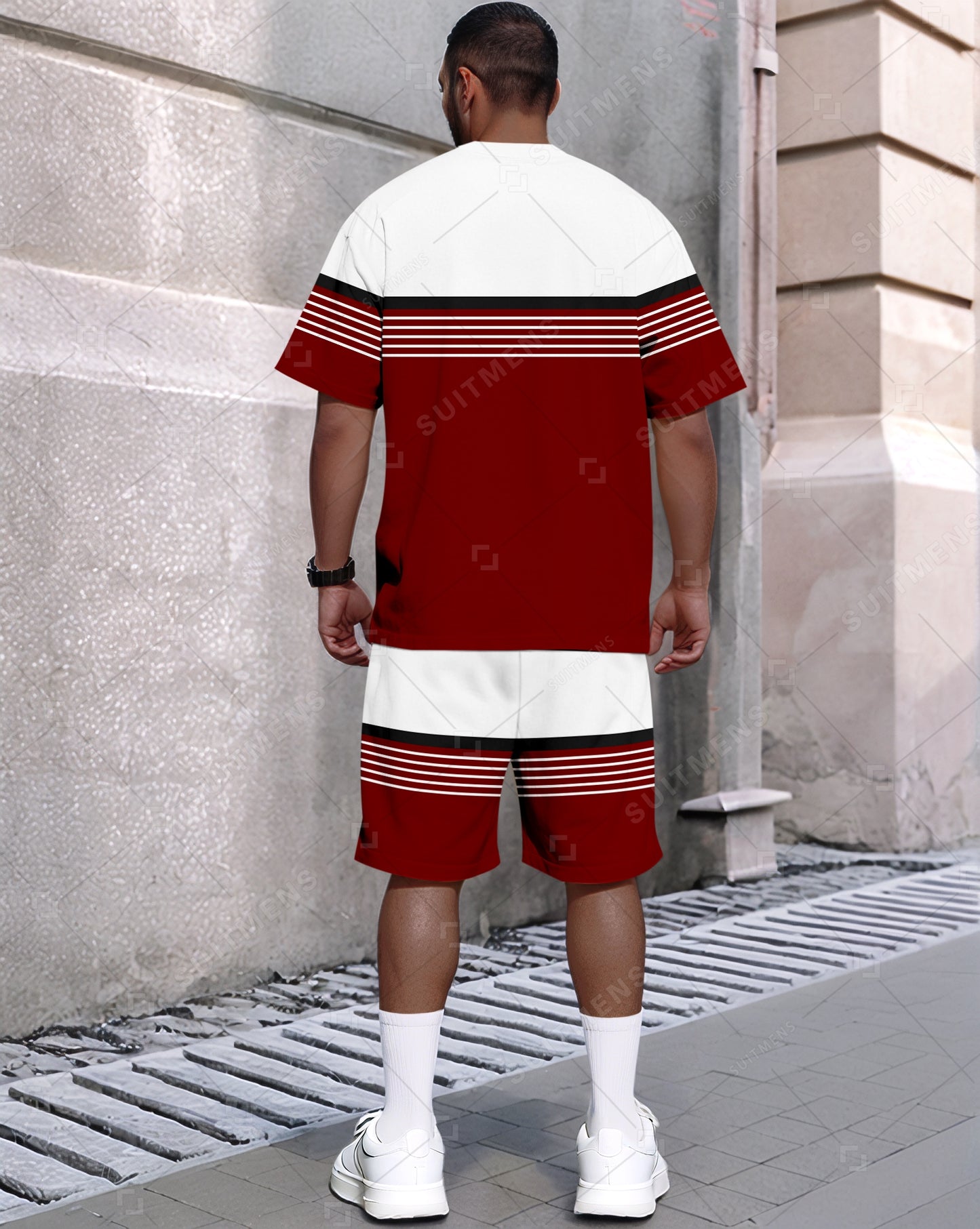 Men's Summer Colorblock Printed Round Neck Set 483