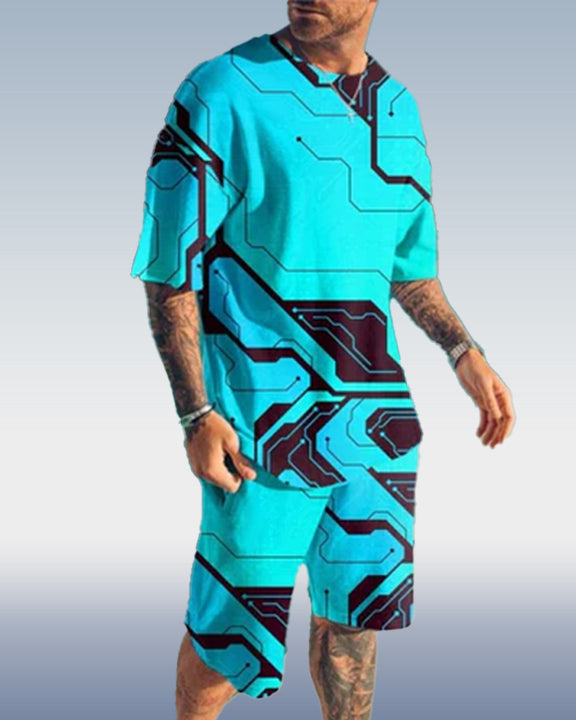 Men's Colorblock Print Shorts Set 420