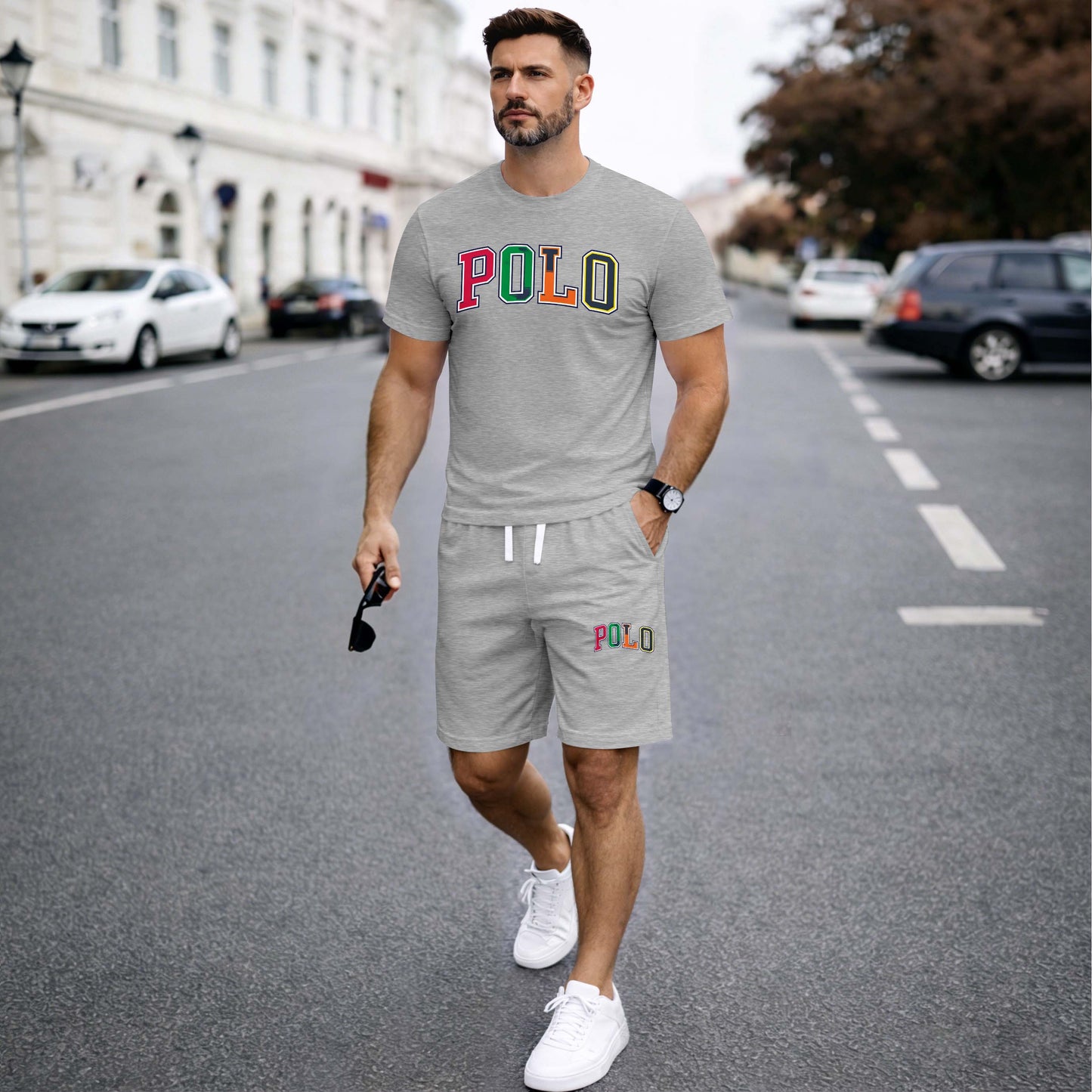 Men’s Summer 2 Piece Set, Letter Print Short Sleeve T Shirt and Drawstring Shorts Matching Outfit, Lightweight Breathable Casual Set for Travel, Streetwear, Beach, Vacation, and Daily Wear