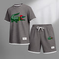 Men's Hip-Hop Crocodile Print Waffle Fabric Short-Sleeved Shirt And Shorts Set