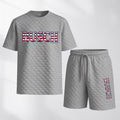 Men's Spring/Summer Drawstring Shorts Set featuring Beverage-Print Plaid Fabric—A casual summer ensemble comprising a short-sleeve shirt and shorts, ideal for both daily wear and athletic activities