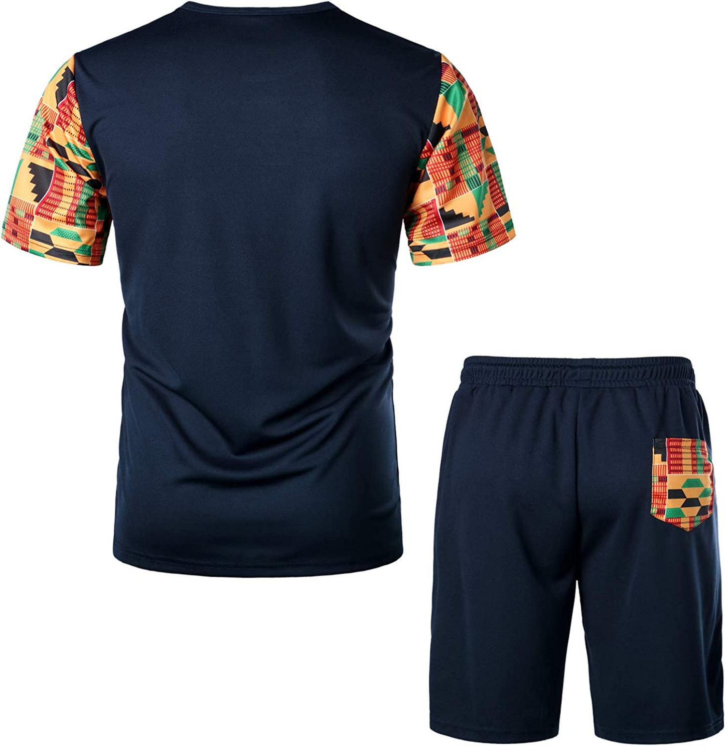 Men's Printed Colorblock T-Shirt and Shorts Set 023