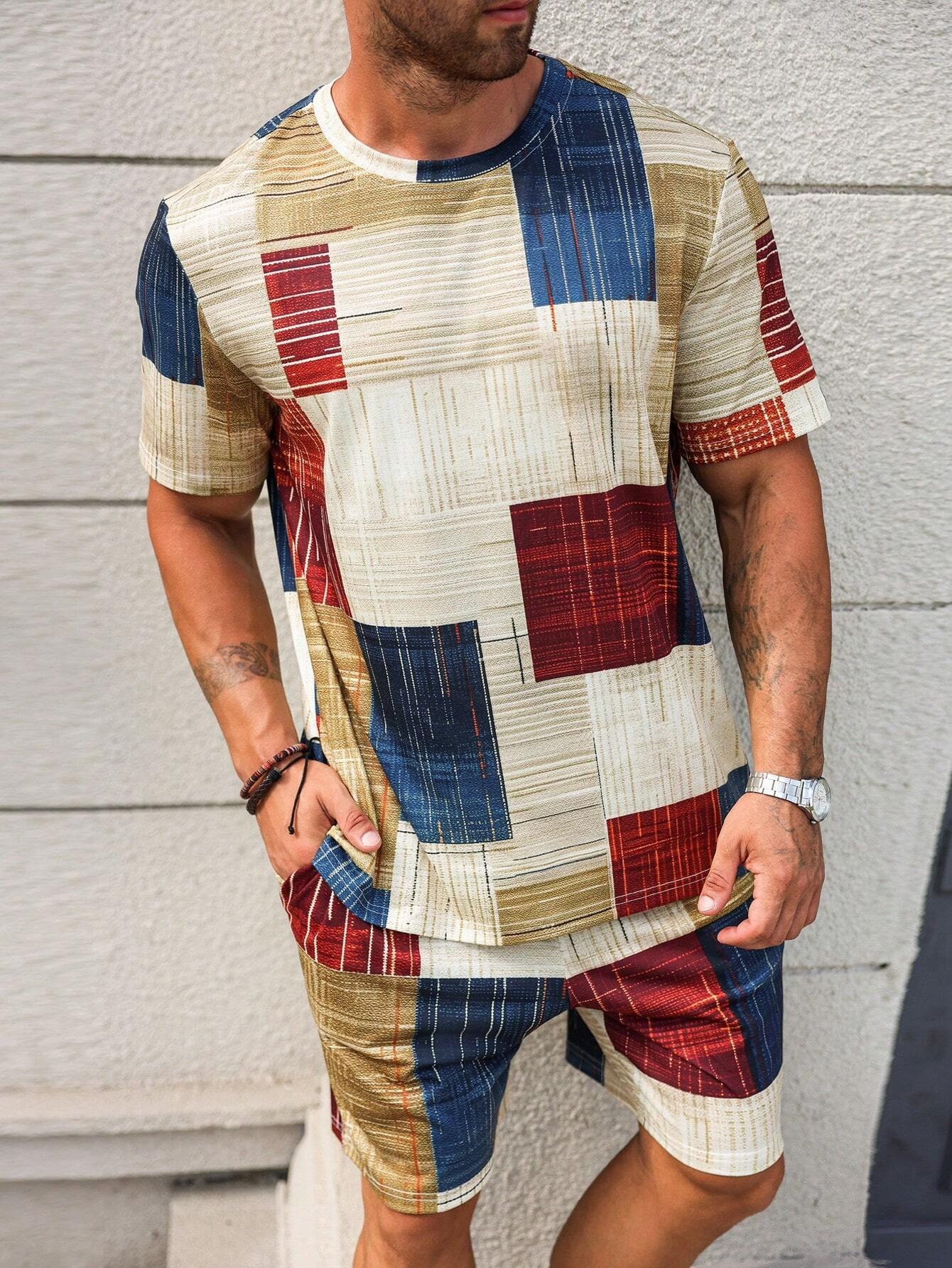 Men's Color Matching Casual Shorts Set 425