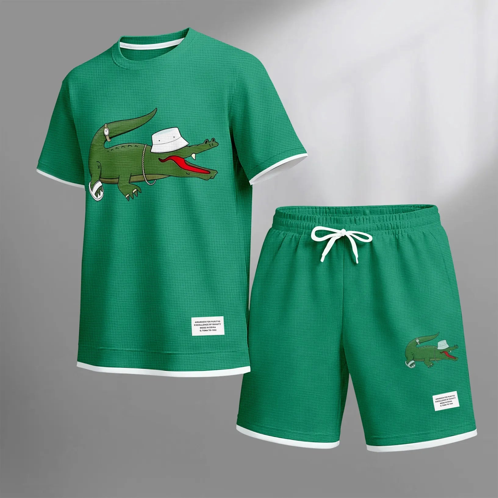 Men's Luxury Waffle-Knit Short-Sleeve Shirt & Shorts Set 15