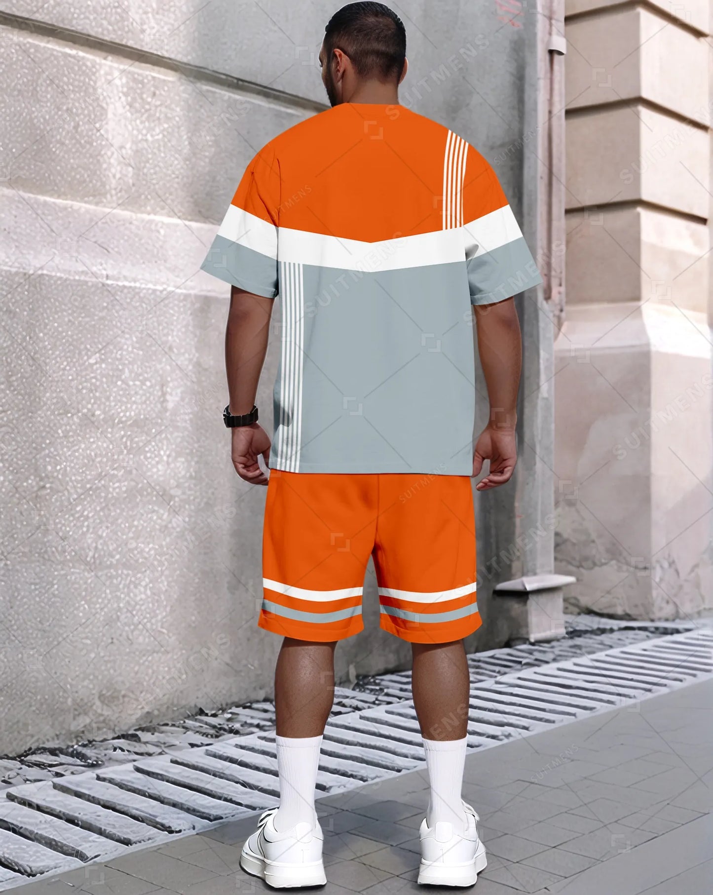 Men's Summer Colorblock Printed Round Neck Set 480