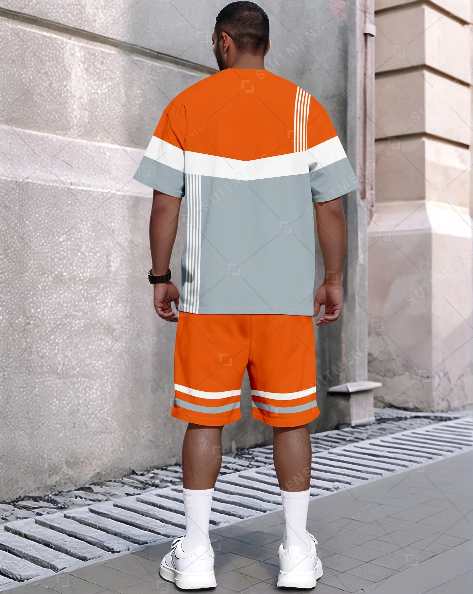 Men's Summer Colorblock Printed Round Neck Set 480