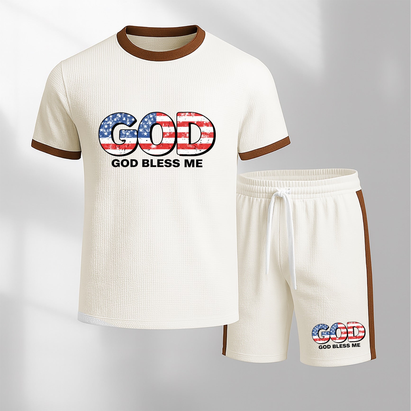 Men's God Graphic Short-Sleeved T-Shirt And Drawstring Shorts Set, Men's Clothing, Casual Sports Short-Sleeved Top And Shorts, Men's Summer Everyday Wear, Indoor And Outdoor Sportswear, Sports Set.