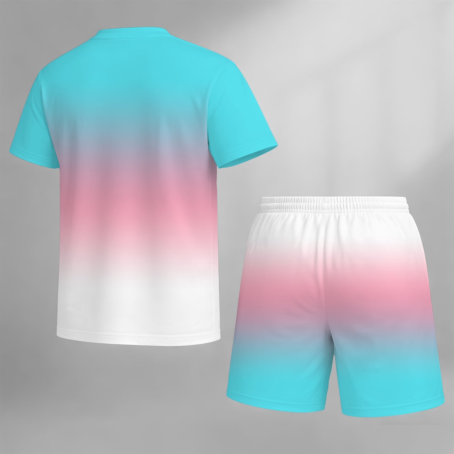 Men’s Summer 2 Piece Set, Gradient Color Short Sleeve T Shirt and Drawstring Shorts Matching Outfit, Lightweight Breathable Casual Set for Beach, Vacation, Gym, Travel, Running, and Daily Wear