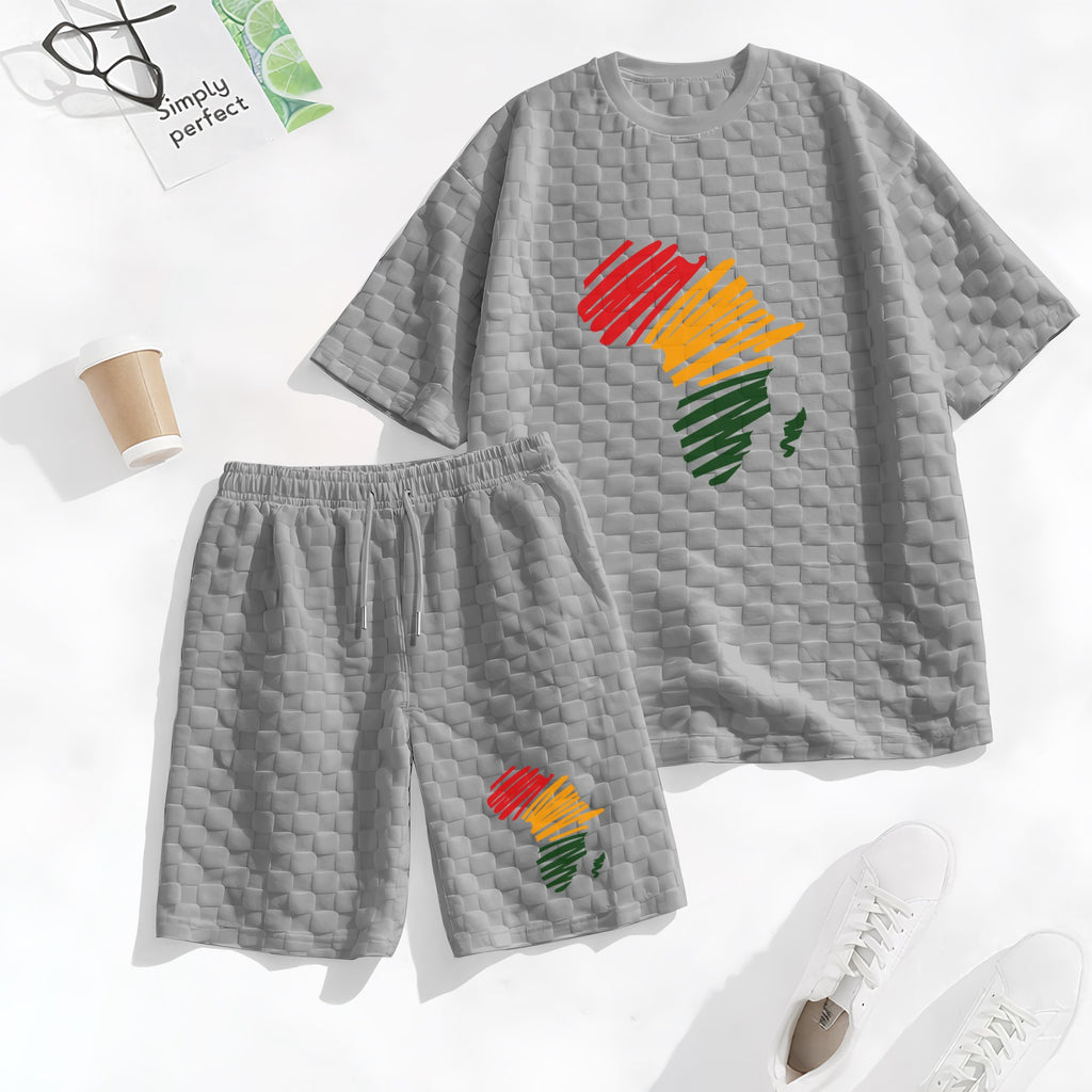 Men's Black History Print Spring And Summer Drawstring Shorts Set, A Casual Summer Outfit, Including A Short-Sleeved Shirt And Shorts, Suitable For Everyday Wear And Sports Activities.