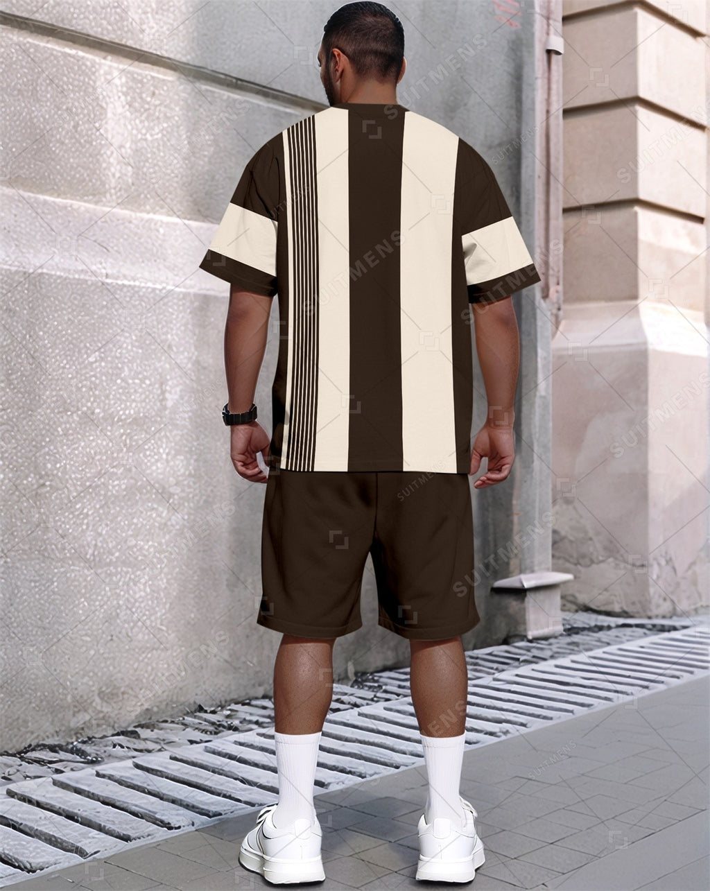Men's Summer Colorblock Printed Round Neck Set 380