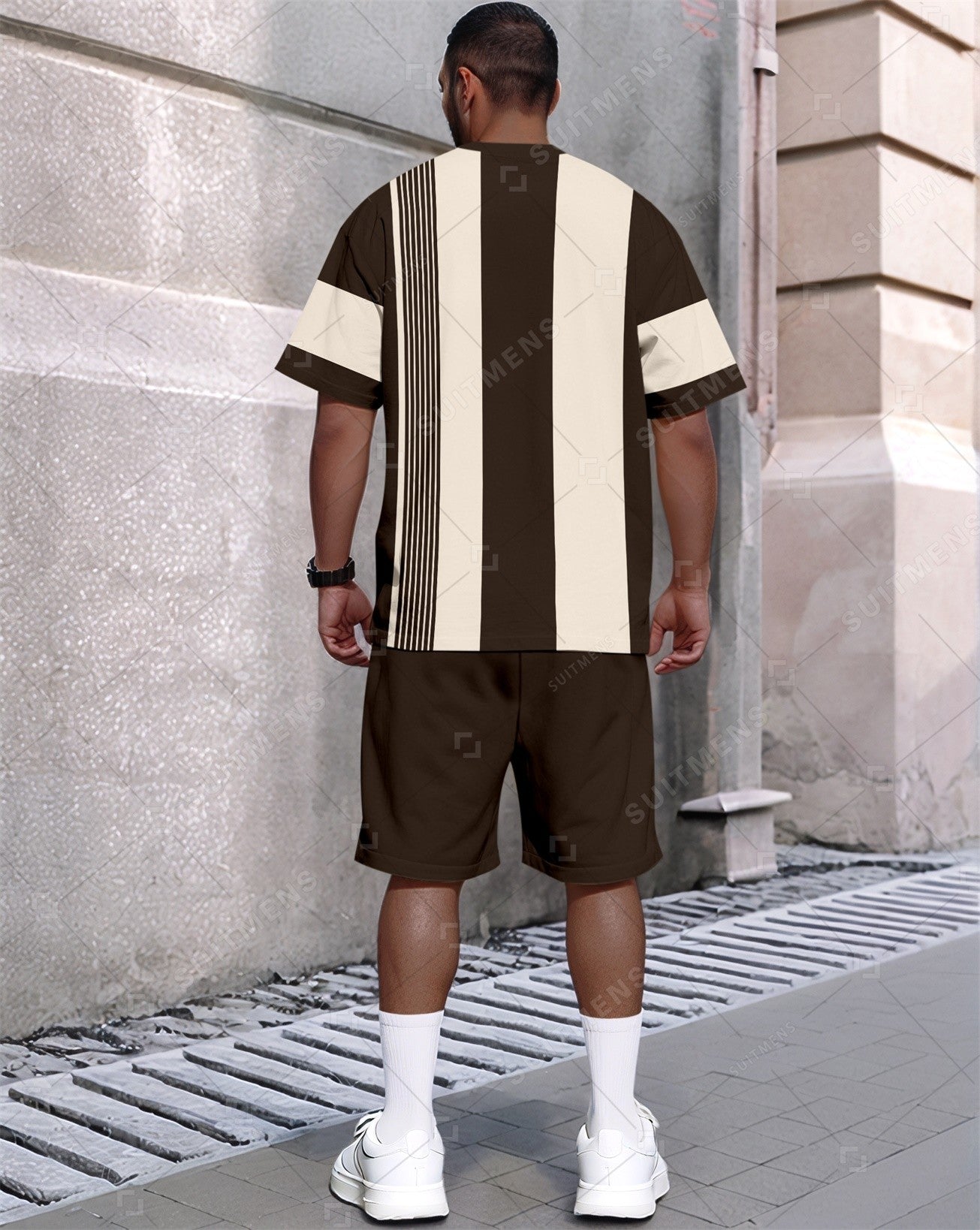 Men's Summer Colorblock Printed Round Neck Set 380