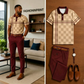 Men's Casual Short Sleeve Polo Shirt And Pants Two-Piece Set