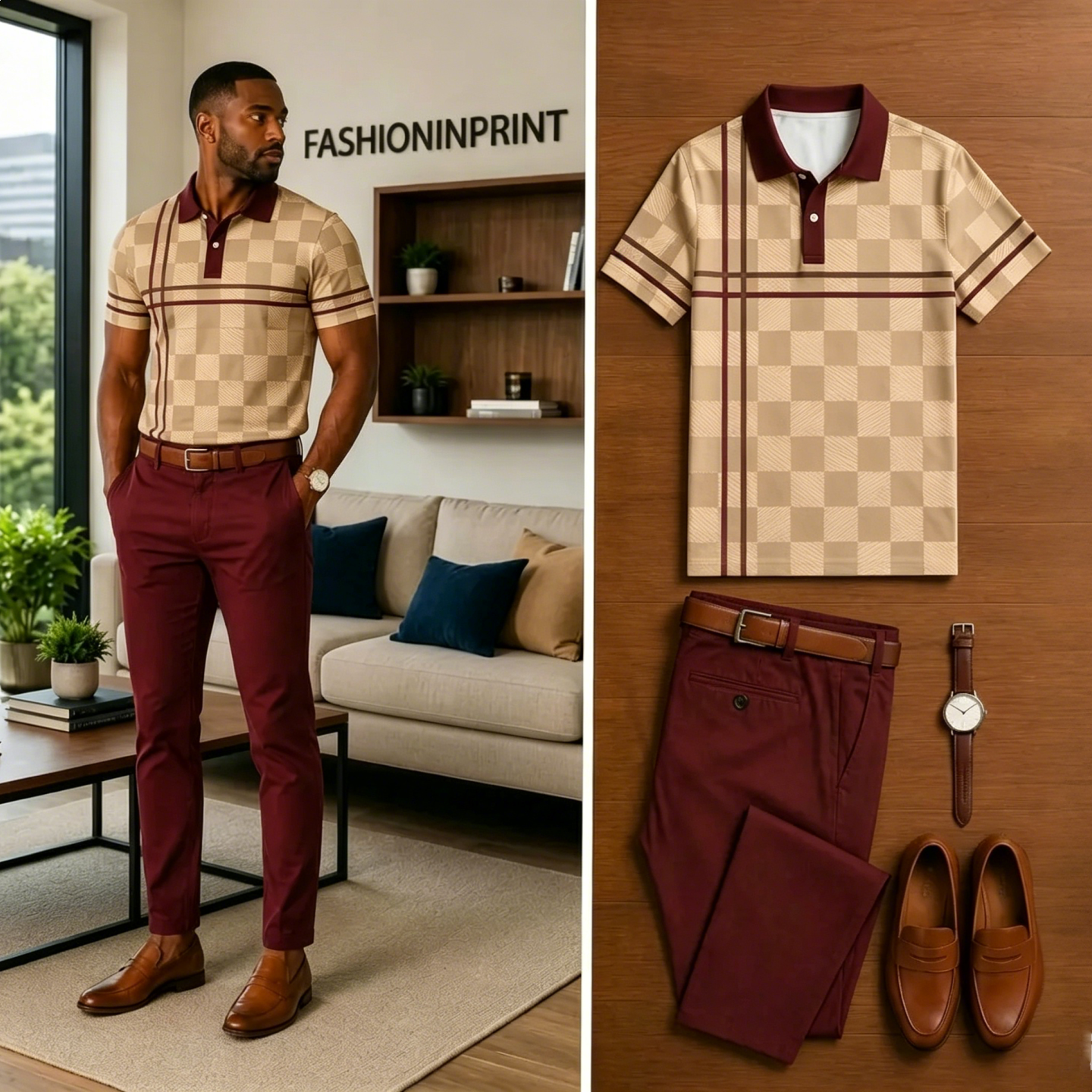 Men's Casual Short Sleeve Polo Shirt And Pants Two-Piece Set