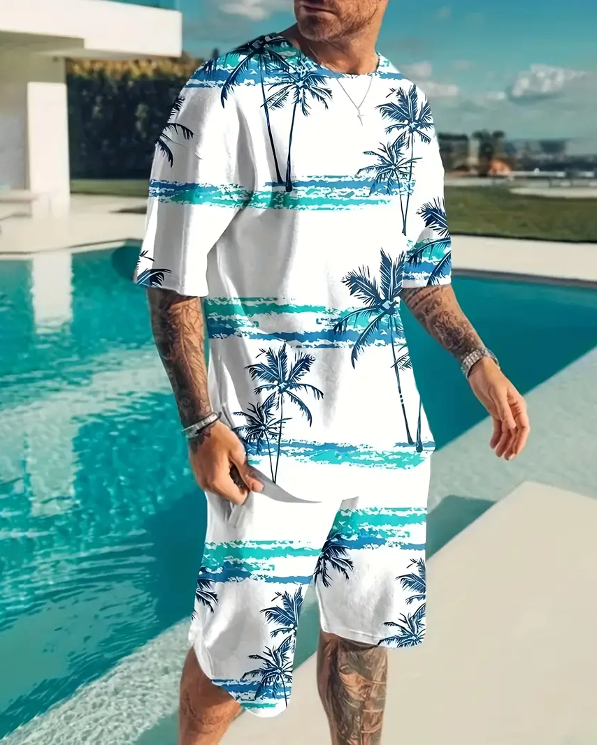 Suitmens Men's Casual Resort Printed Shorts Set 565