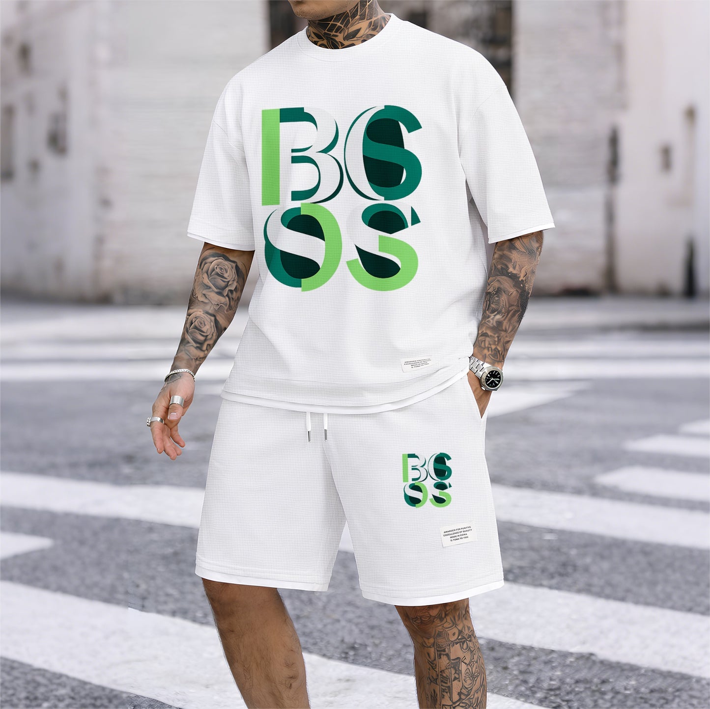 Men's Luxury Waffle-Knit Short-Sleeve Shirt & Shorts Set 10