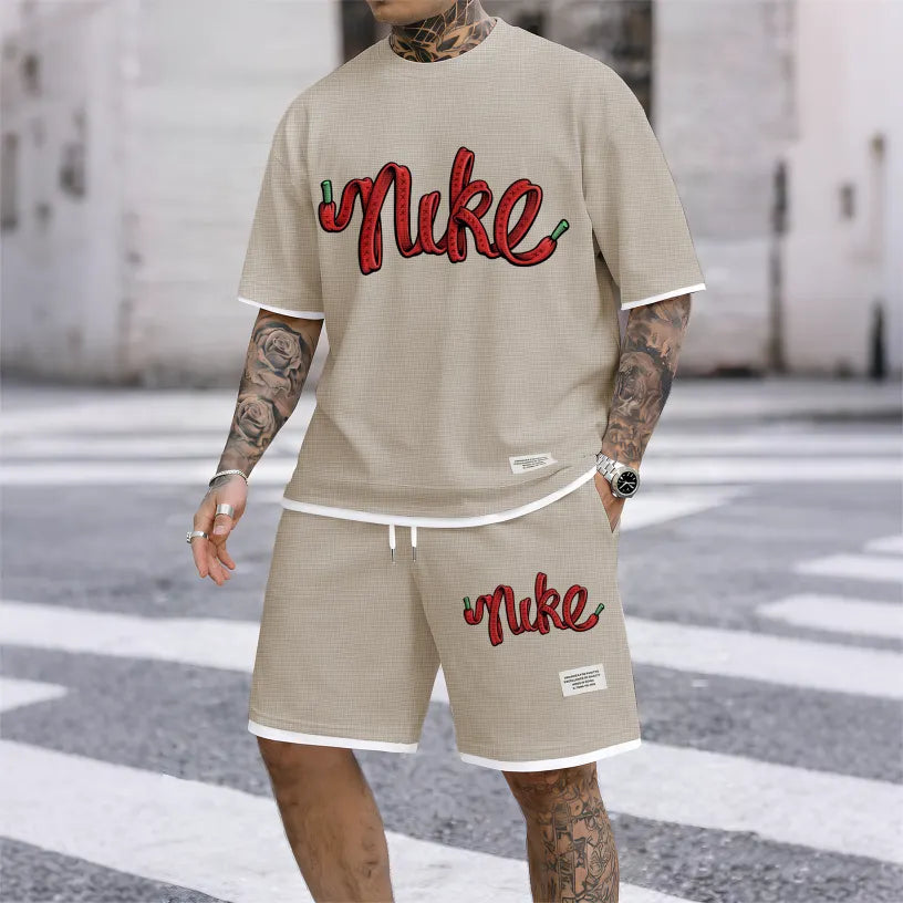 This Men's Western Bunny Classic Logo Drawstring Shorts Set Is An Ideal Choice For Spring And Summer. This Casual Summer Set Includes A Short-Sleeved Shirt And A Pair Of Shorts, Suitable For Both Everyday Wear And Sports.