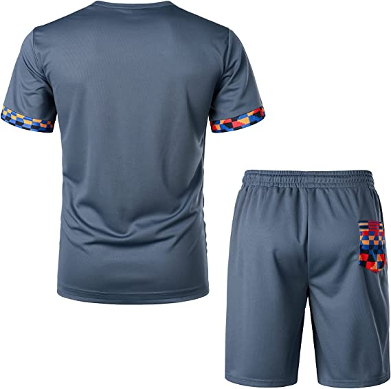 Men's Printed Colorblock T-Shirt and Shorts Set 001