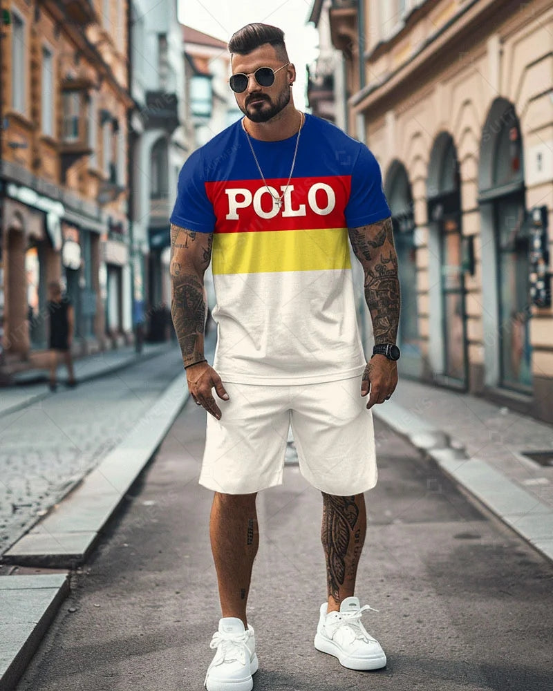 Men's Color Matching Casual Shorts Set 483