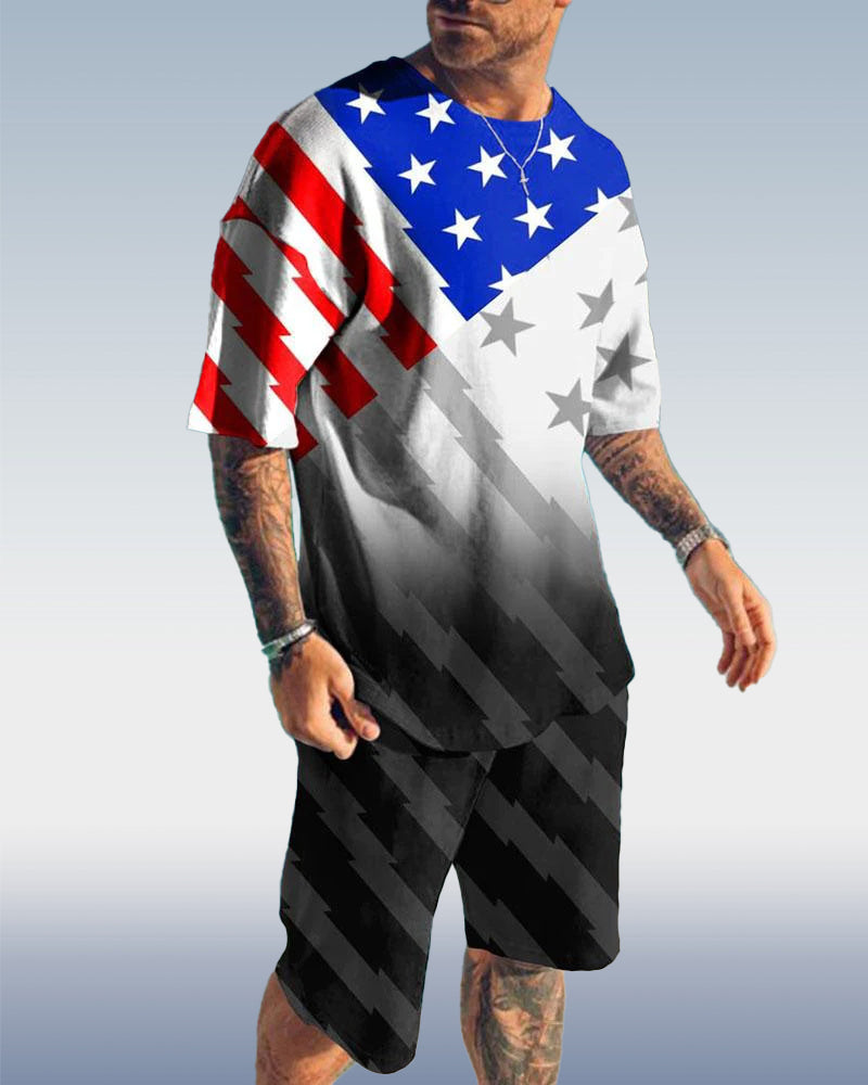 Suitmens Men's Flag Print Shorts Set 111