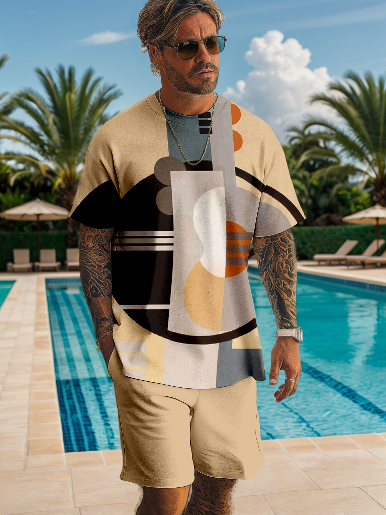 Men's casual color block printed shorts Set 518