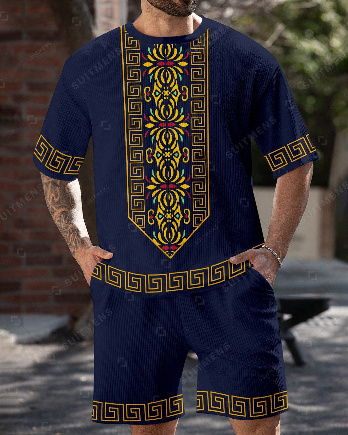 Men's Simple Retro Summer Round Neck Set 189