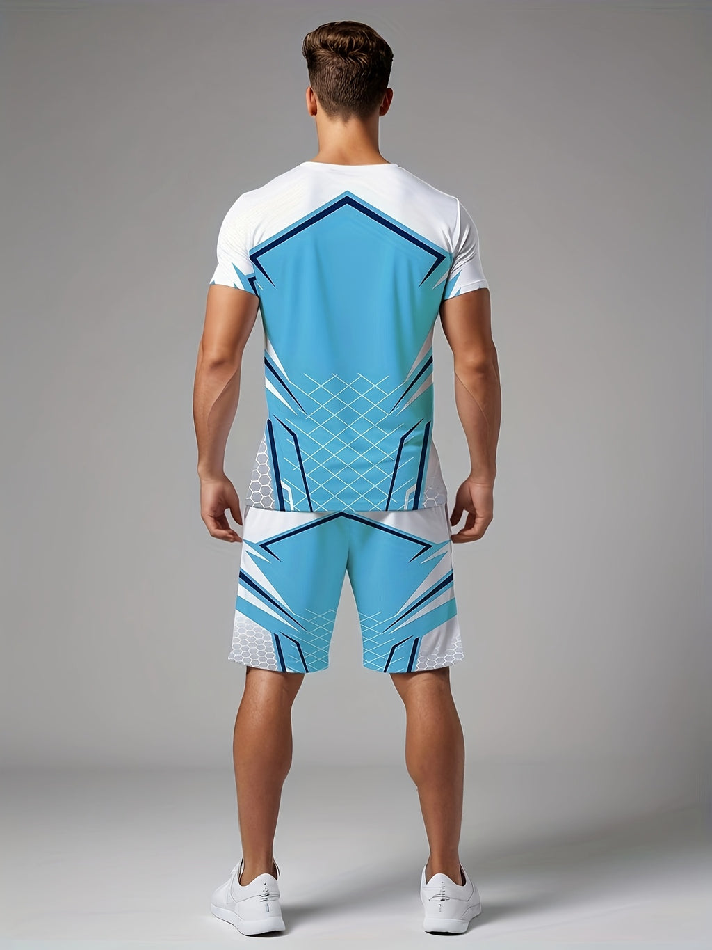 Men's Summer Color Matching Print Round Neck Set 990