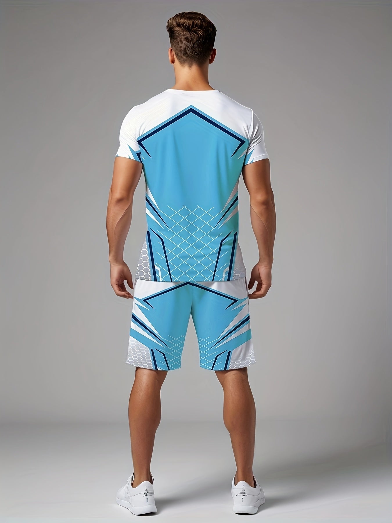 Men's Summer Color Matching Print Round Neck Set 990