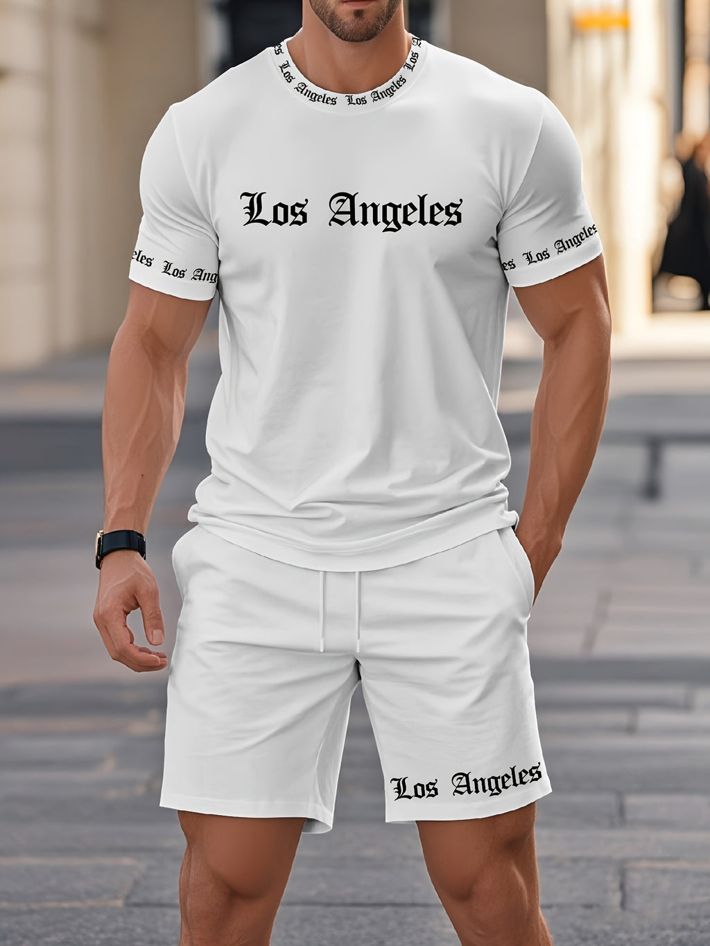 Men's Summer Simple Printed Round Neck Set 951