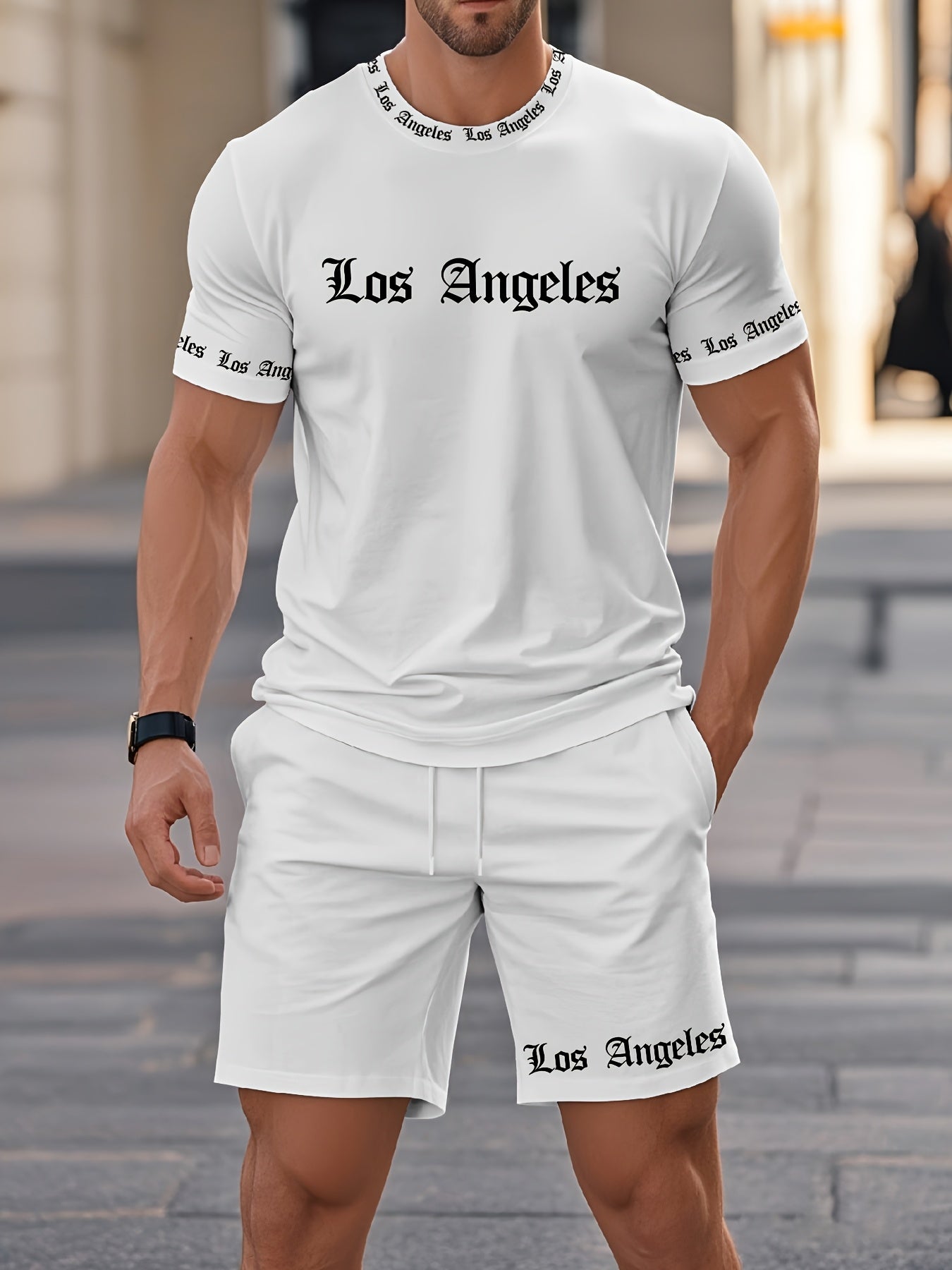 Men's Summer Simple Printed Round Neck Set 951