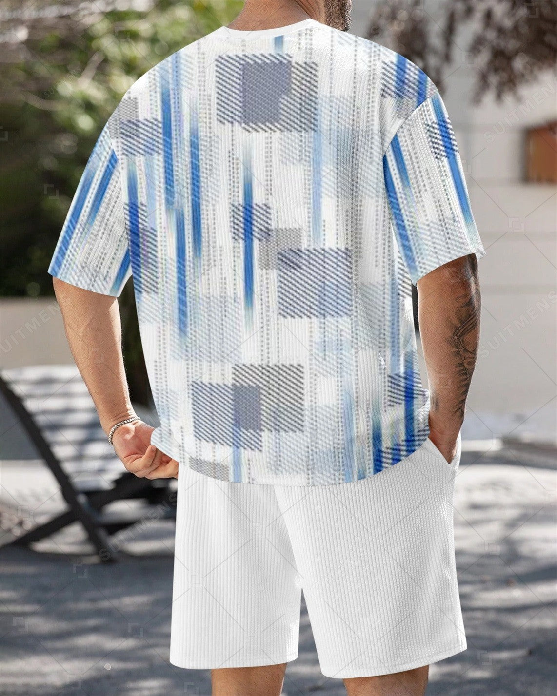 Men's Simple Color Matching Summer Round Neck Set 196