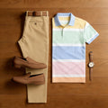 Men's Casual Colored Bars Printed Polo Shirt And Pants Two-Piece Set