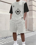 Men's Vertical Stripes Summer Round Neck Set 113