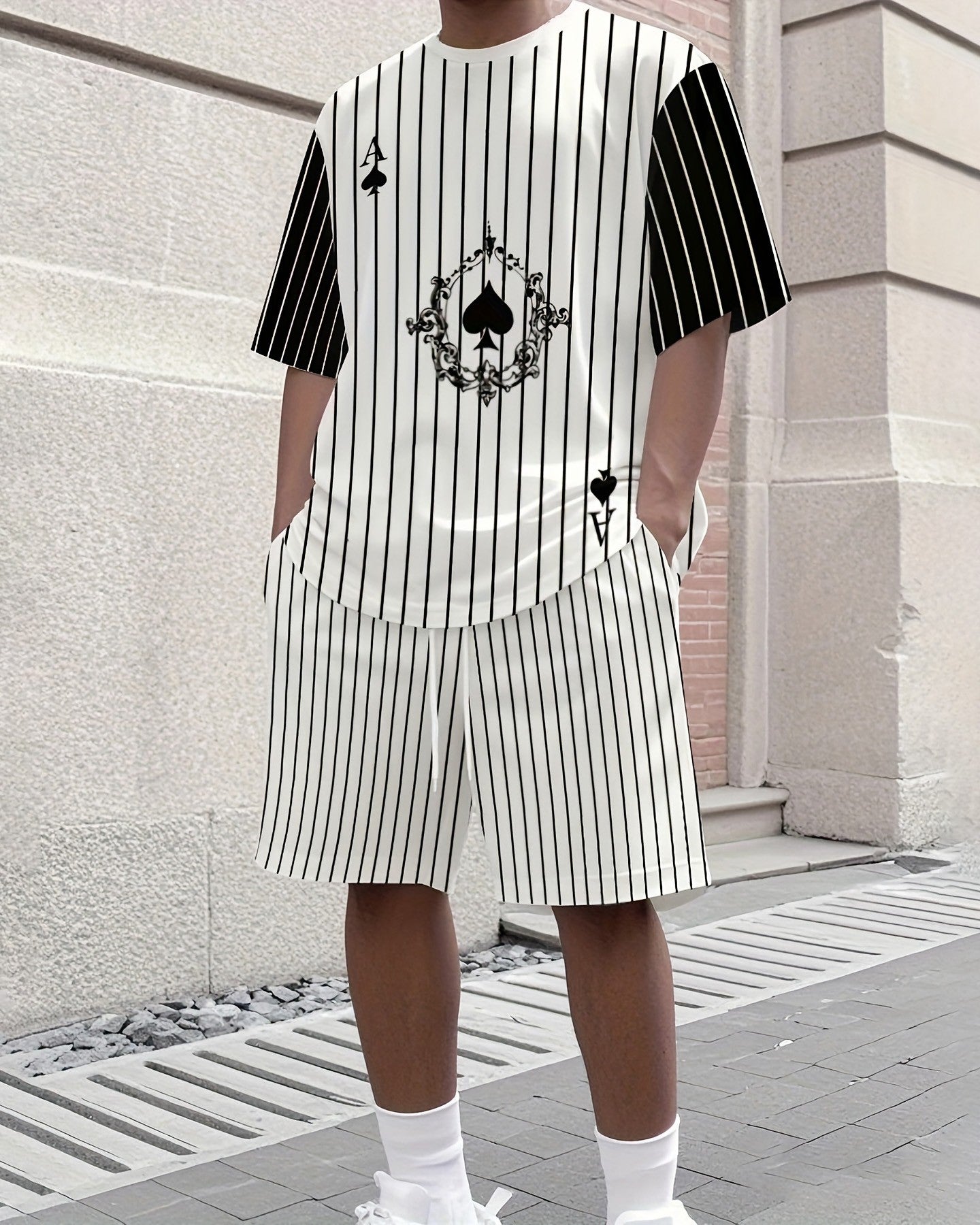 Men's Vertical Stripes Summer Round Neck Set 113