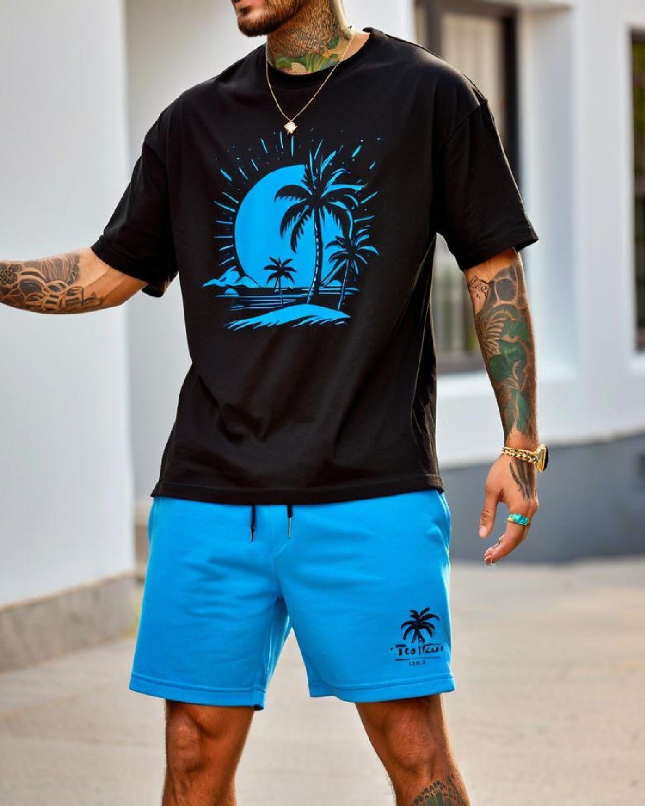 Men's Summer Vacation Round Neck Set 205