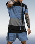 Men's spring and summer color matching printed suit