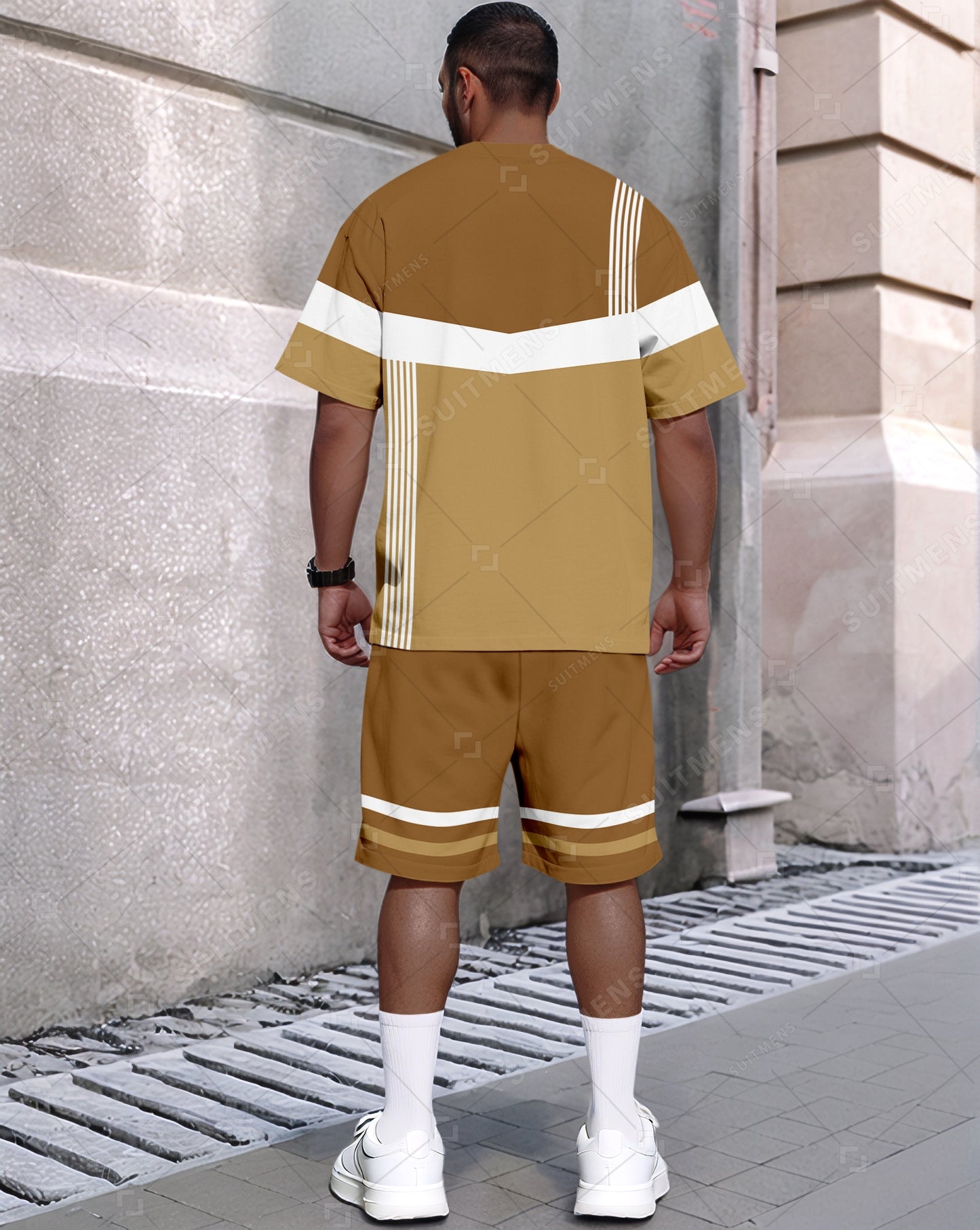 Men's Summer Colorblock Printed Round Neck Set 481