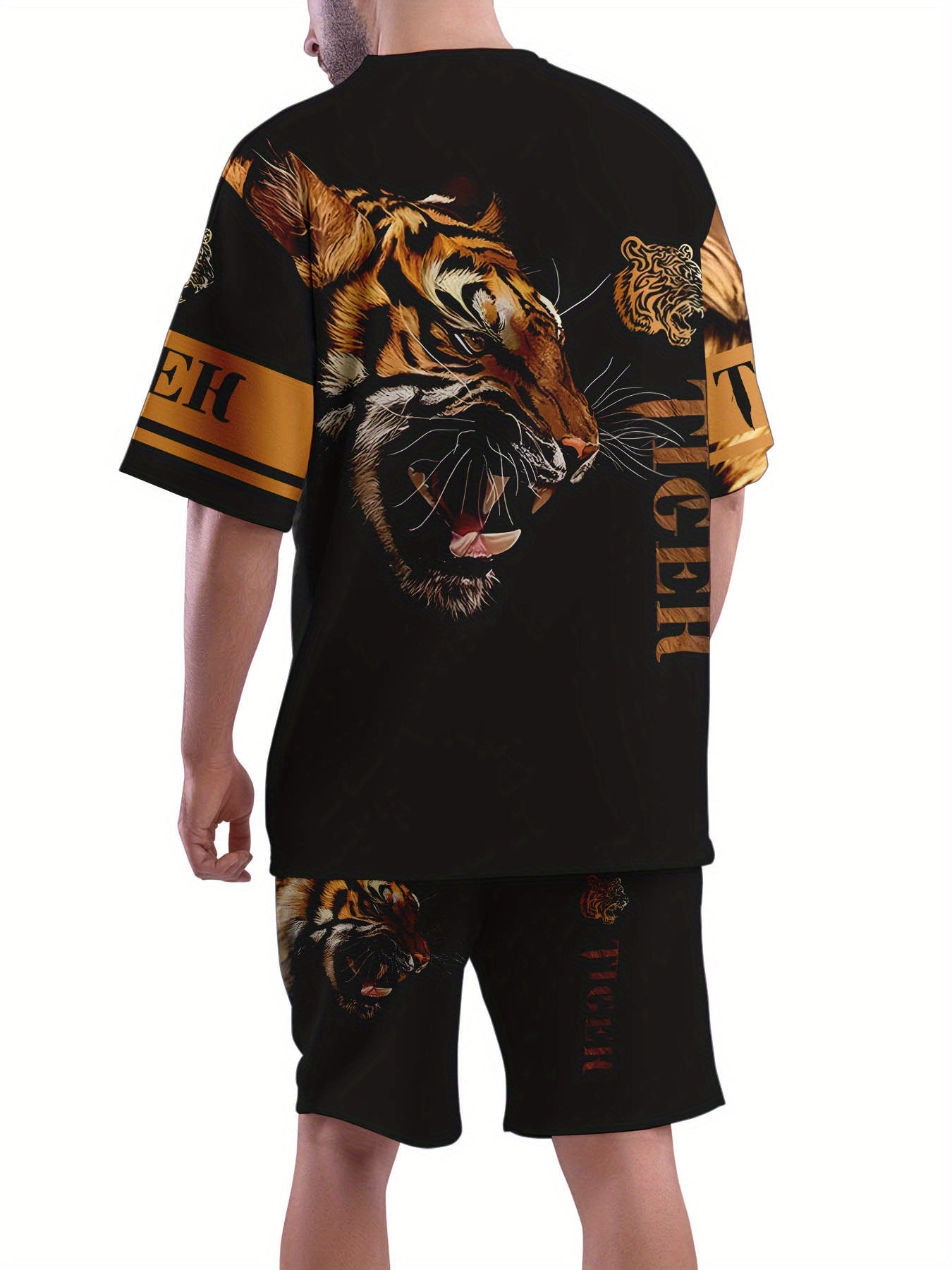 Men's Summer Animal Print Round Neck Set 948