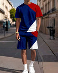 Men's Colorblock Printed Casual Summer Round Neck Set 2032