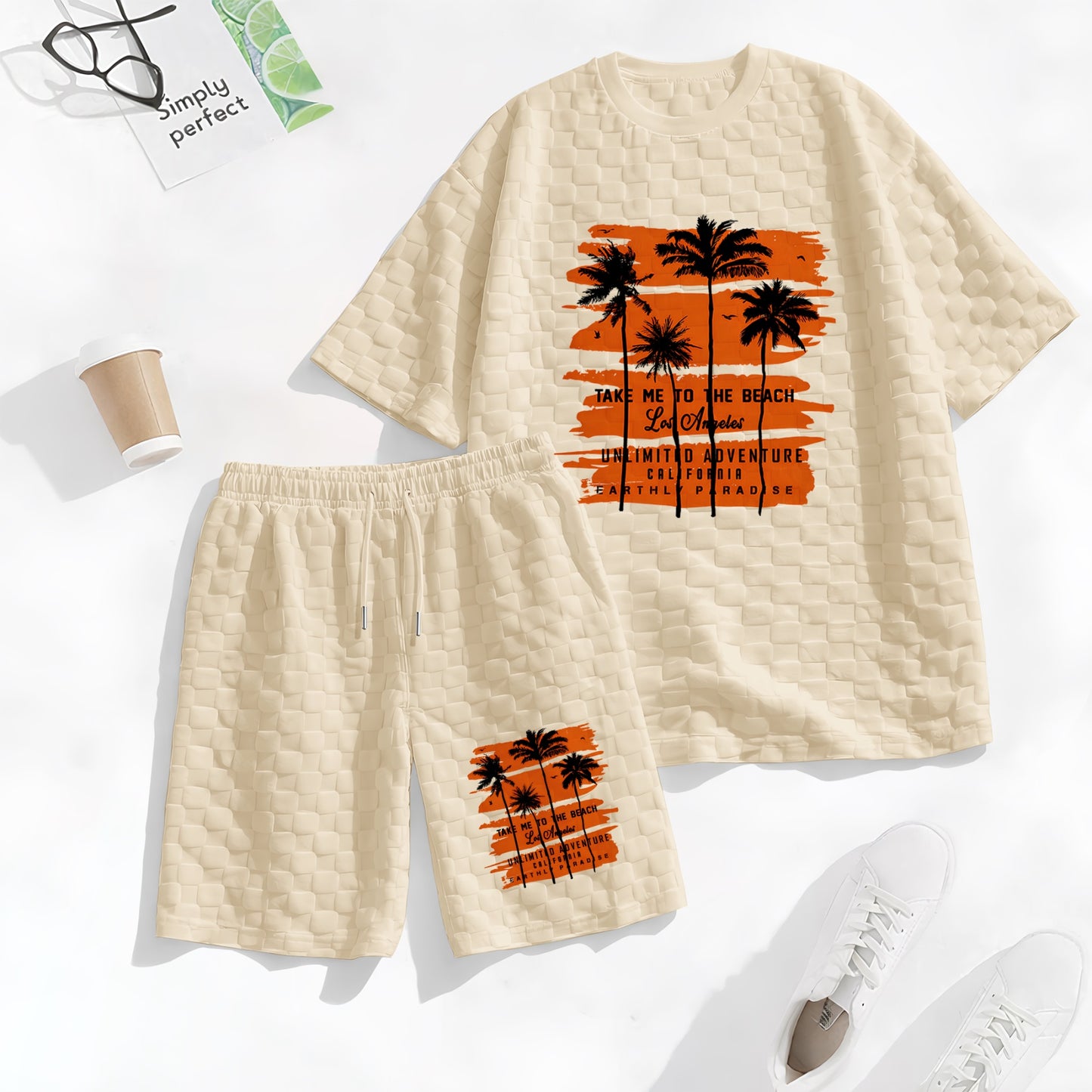 Men's Hawaiian Graphic Print Spring And Summer Drawstring Shorts Set, A Casual Summer Outfit, Including A Short-Sleeved Shirt And Shorts, Suitable For Everyday Wear And Sports Activities. A Two-Piece Set For A Relaxed And Active Lifestyle.