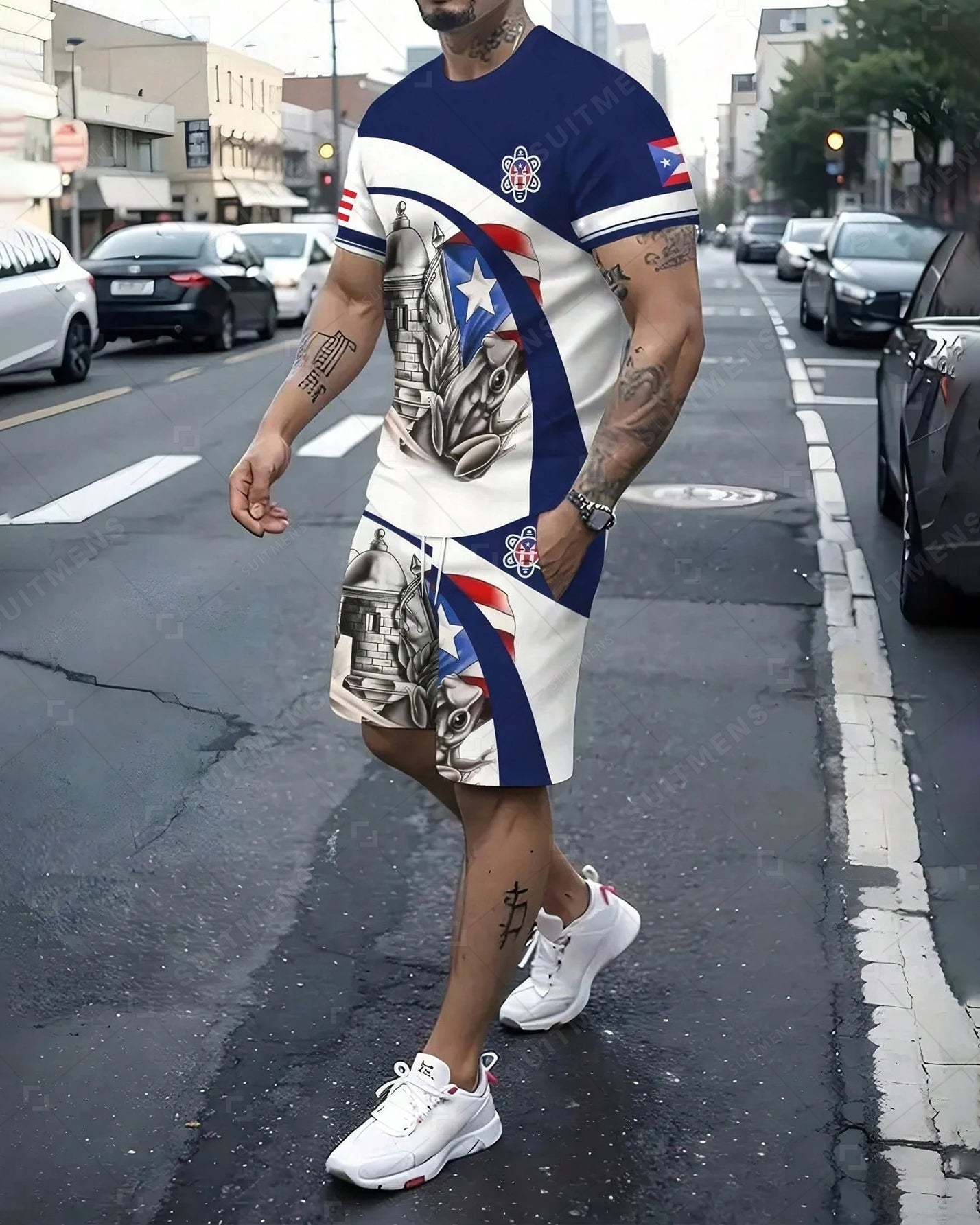 Men's Color Matching Casual Shorts Set 423