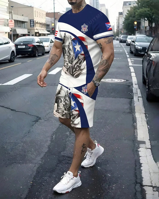 Men's Color Matching Casual Shorts Set 423