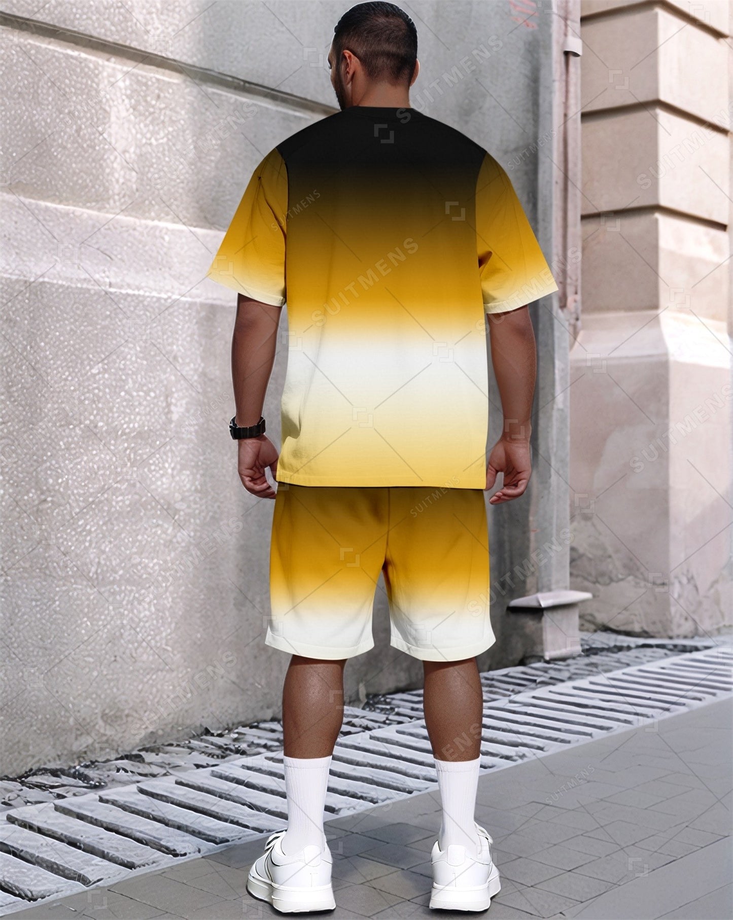 Men's Summer Gradient Printed Round Neck Set 435